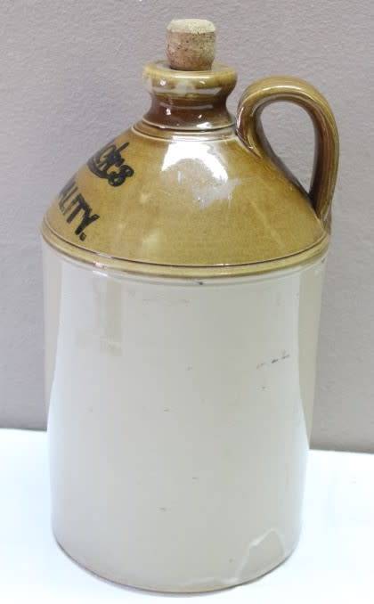 A original vintage 2 tone stoneware handled and corked "Vereeniging" ginger beer jar-Lifespace Sale
