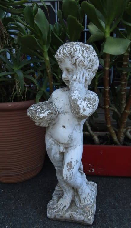 A gorgeous concrete statue of a little boy holding a bowl. Stunning in a garden! Linespace Sale