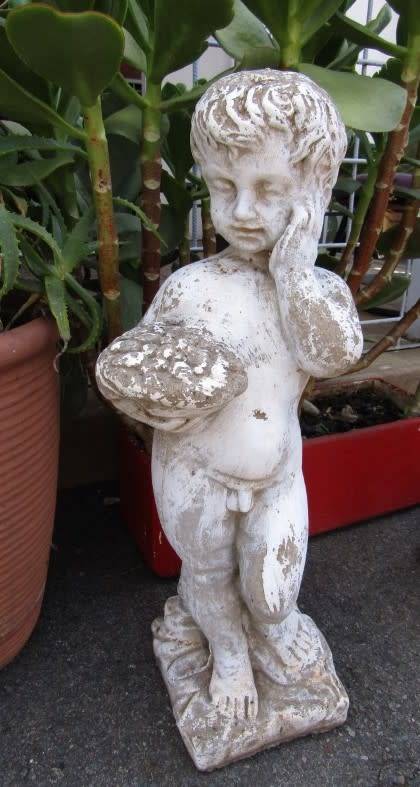 A gorgeous concrete statue of a little boy holding a bowl. Stunning in a garden! Linespace Sale