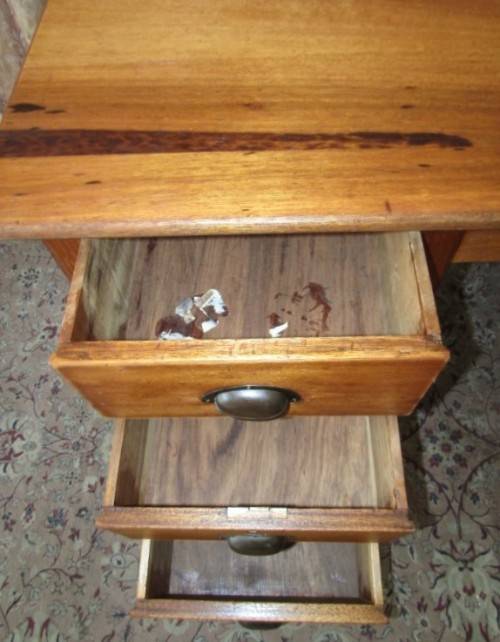A fantastic large vintage six drawer light Teak desk with a large work surface. Wow!!!!