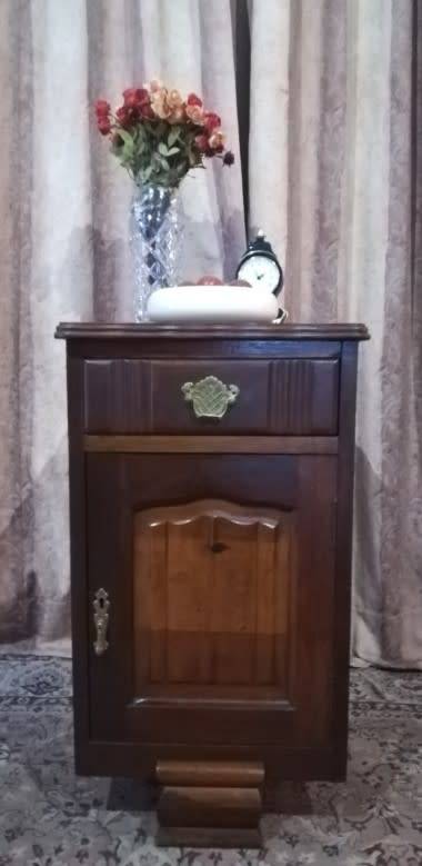 Vintage Imbuia single-door pedestal cabinet with a top drawer and brass handles-Lifespace Sale