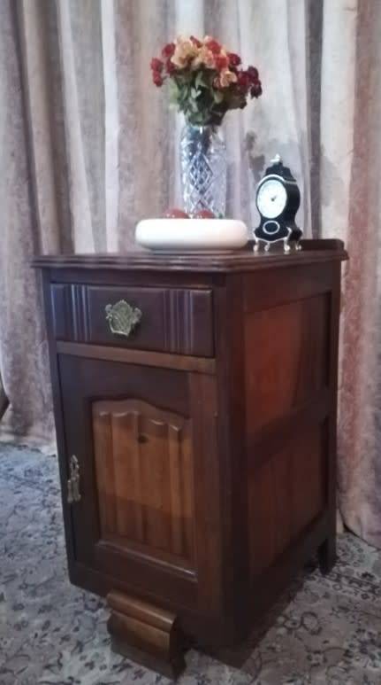 Vintage Imbuia single-door pedestal cabinet with a top drawer and brass handles-Lifespace Sale