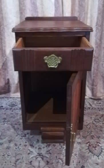 Vintage Imbuia single-door pedestal cabinet with a top drawer and brass handles-Lifespace Sale