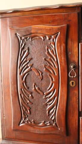 A gorgeous, large vintage Imbuia wood ball & claw buffet/ side server, with carved doors!