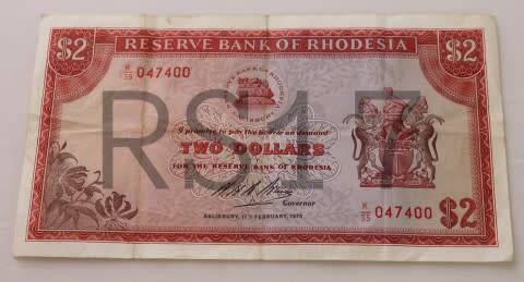 An awesome 1970 Rhodesian, Reserve Bank of Rhodesia, two dollars bank note! Lifespace Sale