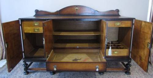 A large Victorian buffet/ side server cabinet w/ drawers, shelves, wine holder-Lifespace Sale
