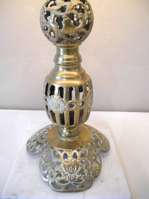 A stunning vintage Brass and marble base table lamp with a silver shade - very stylish.