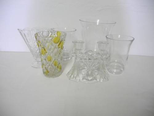 A fabulous collection of  5 vases & a candle holder in various colours and sizes-Lifespace Sale