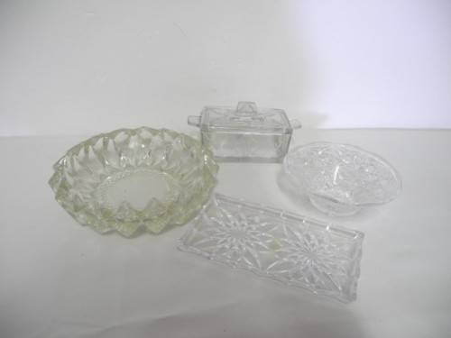 An amazing set of four  glassware including a butter dish ,bowl and ashtray-Lifespace Sale