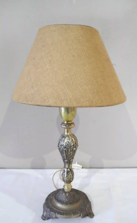 A stunning vintage Brass table lamp with a lovely vintage shade - very stylish.
