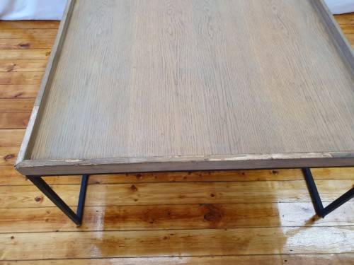 A stylish Oak veneer double coffee table set on metal legs-Xmas sale
