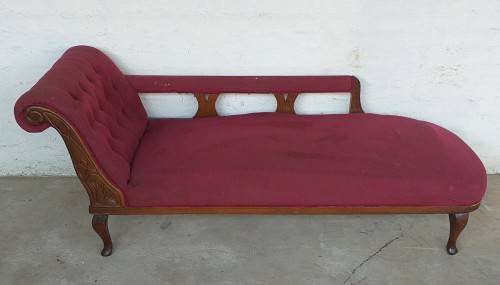 A wonderful antique Edwardian solid Teak Queen Anne Chaise Lounge sofa