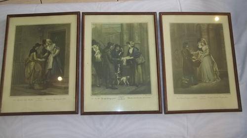 THREE STUNNING ANTIQUE "CRIES OF LONDON" PRINTS IN A BEAUTIFUL THIN WOODEN FRAME