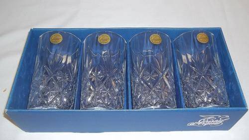 A BOXED SET OF FOUR CRISTAL d' ARQUES OF FRANCE "DANUBE SERIES" LEAD CRYSTAL DRINKING GLASSES - WOW!