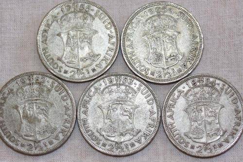 5 x SCARCE SOUTH AFRICA 2 1/2 SHILLING COIN IN GOOD CONDITION & IN SEQUENCE... 1952 - 1956!!!
