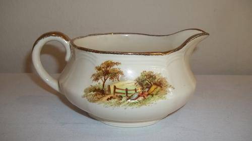 AN AWESOME VINTAGE ALFRED MEAKIN OF ENGLAND "THE HAYRIDE" SERIES GRAVY BOAT
