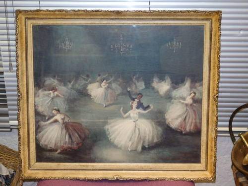 AN EXQUISITE PRINT OF AN ORIGINAL PAINTING BY CARLOTTA EDWARDS TITLED "LA VALSE" IN AN ORNATE FRAME