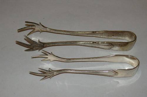 TWO FANTASTIC VINTAGE EPNS SILVER PLATED SUGAR/ ICE TONGS INCLUDING A RARE VAN RIEBECK PLATE PAIR