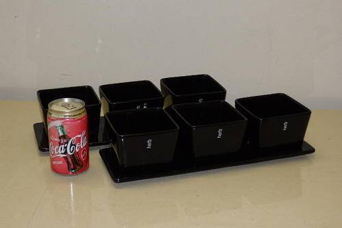 TWO AWESOME SETS OF BLACK "SALT AND PEPPER" CERAMIC "WINDOW SILL" HERB POTS WITH THREE POTS PER SET