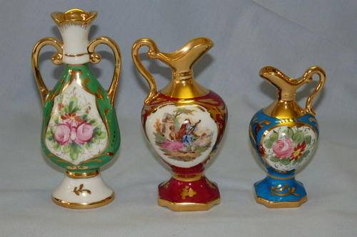 THREE INCREDIBLE HAND PAINTED FRENCH MADE LIMOGES "MINIATURE" PORCELAIN VASES