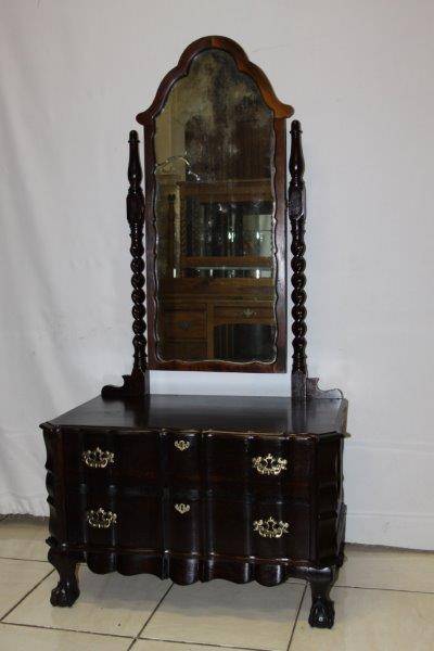 SPECTACULAR ANTIQUE BALI TWIST CHEVAL MIRROR w 2 DRAWS ON BALL & CLAW FEET & MAGNIFICENT DETAILING!!