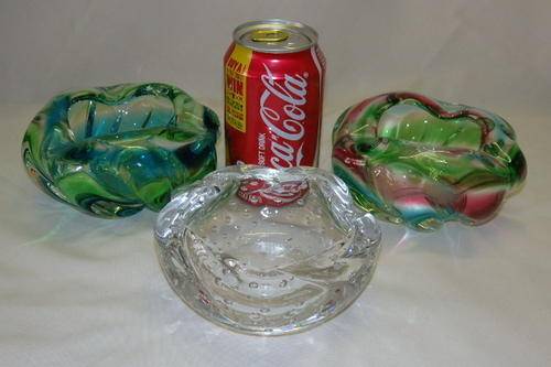 THREE FANTASTIC ASSORTED "DESIGNER" HAND BLOWN/ MADE MURANO GLASS ASHTRAYS