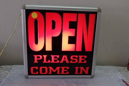 AN AWESOME BLACK AND RED "ILLUMINATING" AND WORKING "OPEN - PLEASE COME IN WALL SIGN"
