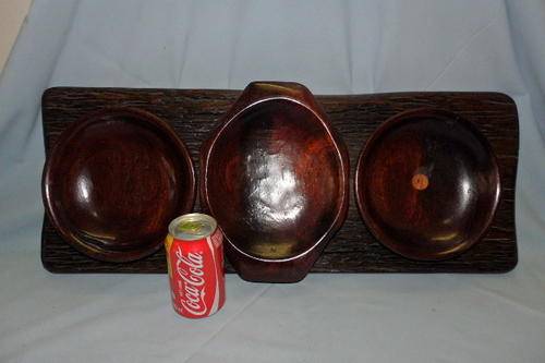 AN INCREDIBLE RHODESIAN TEAK (SLEEPER WOOD) "THREE BOWL" CARVED DISPLAY PIECE