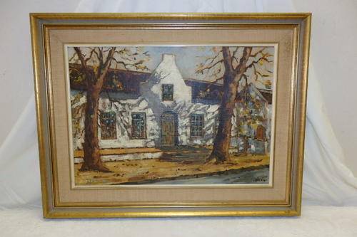 A FABULOUS ORIGINAL FRAMED WEBB OIL ON BOARD PAINTING OF A CAPE DUTCH HOUSE!