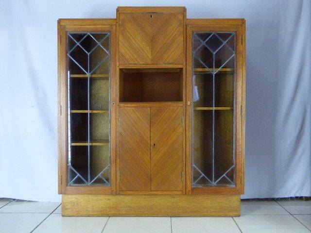AN EXQUISITE ANTIQUE DISPLAY / DRINKS CABINET w MAGNIFICENT LEAD GLASS  DOORS; STUNNING!!!