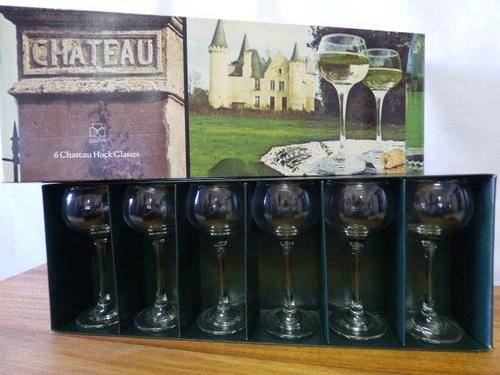 6 MAGNIFICENT DEMA CHATEAU HOCK CRYSTAL GLASSES, SUPERB STYLE & QUALITY IN THE BOX!!!