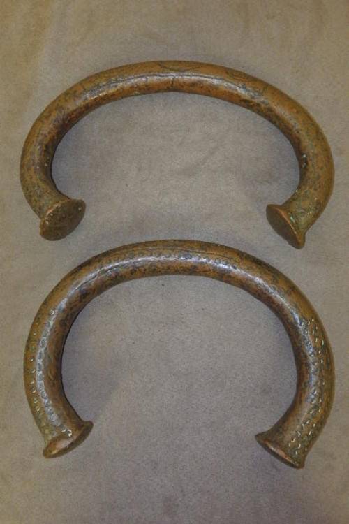 TWO AMAZING AND RARE (LARGE) WEST AFRICAN BRONZE "KING MANILLA" CURRENCY BRACELETS bid/bracelet