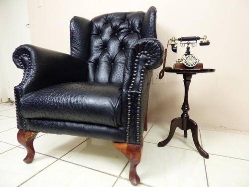 AN EXQUISITE VERY EXPENSIVE GENUINE OSTRICH LEATHER HIGH BACK WING CHAIR IN EXCELLENT CONDITION!!!!!