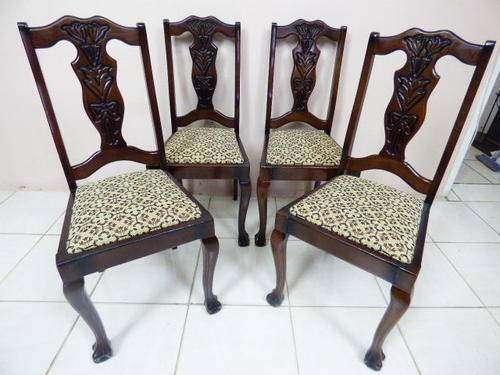 WOW! 4 MAGNIFICENT IMBUIA BALL & CLAW DINING CHAIRS NEWLY UPHOLSTERED. GORGEOUS!!