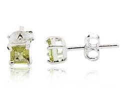 925 Silver Earrings with Peridot Squares