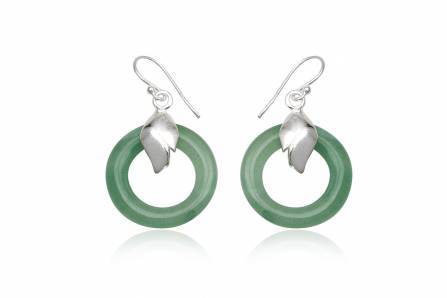 925 Silver Leave Earrings with Green Quartz