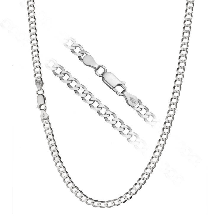 Sterling Silver Flat Curb Link Chains -55CM