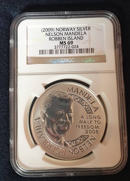 ***(2009)Norway Silver Nelson Mandela Robben Island MS69***