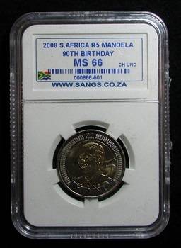 2008 Nelson Mandela 90th Birthday Coin Graded MS 66 by SANGS
