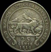 1910 East Africa and Uganda 25 Cents