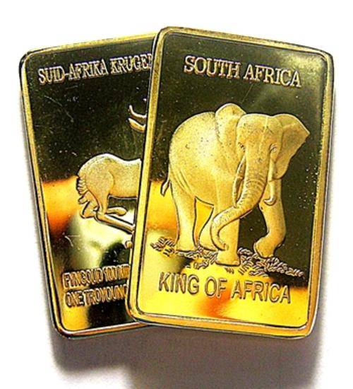 ELEPHANT .999 24K Gold Layered Bullion Bar 1 OZ South Africa Krugerrand