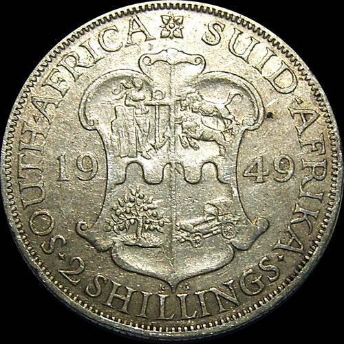 1949 Union of South Africa Two Shilling ( 80% Silver ) Scarse Coin