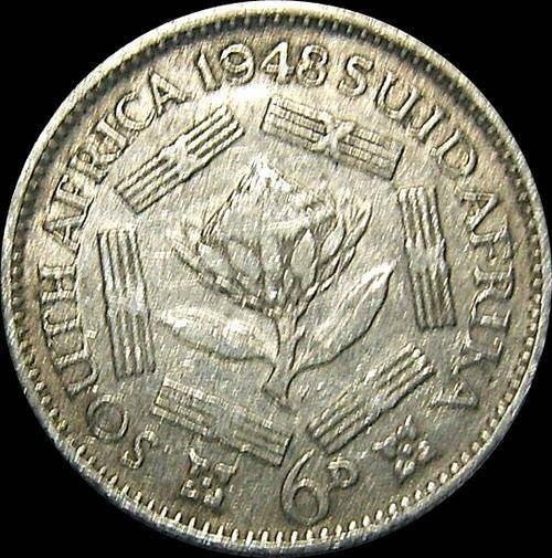 1948 Union of South Africa Sixpence ( 80% Silver ) King George VI