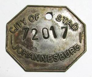 City of Johannesburg Metal License Disk