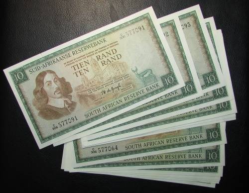 De Jong - 16 by 10 rand Notes in Sequence and UNC