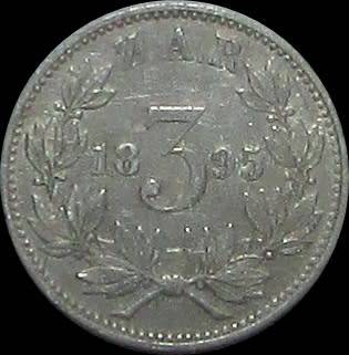 1895 ZAR Silver Threepence