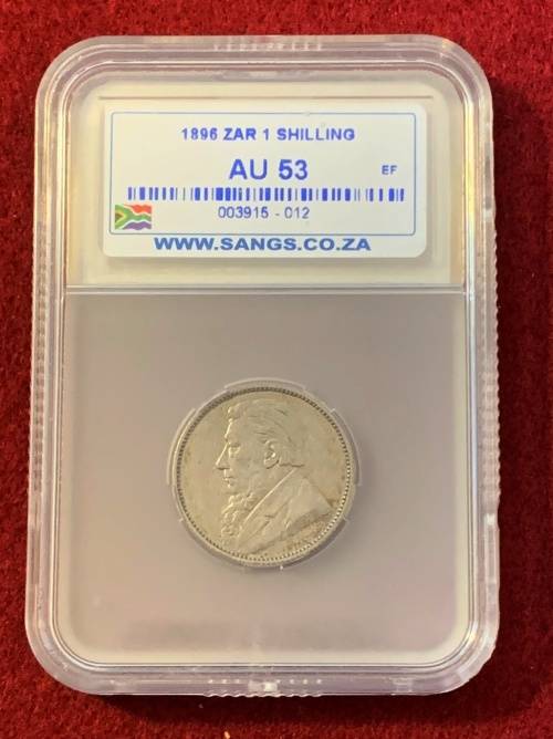 1896 ZAR Silver One Shilling - SANGS Graded AU53 (EF)
