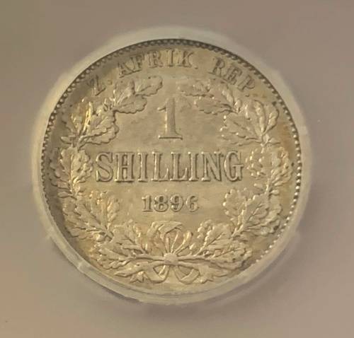 1896 ZAR Silver One Shilling - SANGS Graded AU53 (EF)