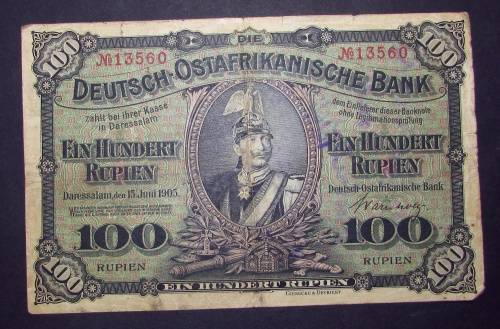 Extremely Rare - 1905 Deutsch - Ostafrikanische Bank 100 Rupie Note ( Catalogue in Fine R16000 )