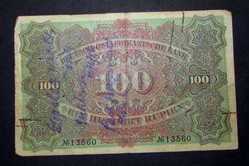 Extremely Rare - 1905 Deutsch - Ostafrikanische Bank 100 Rupie Note ( Catalogue in Fine R16000 )